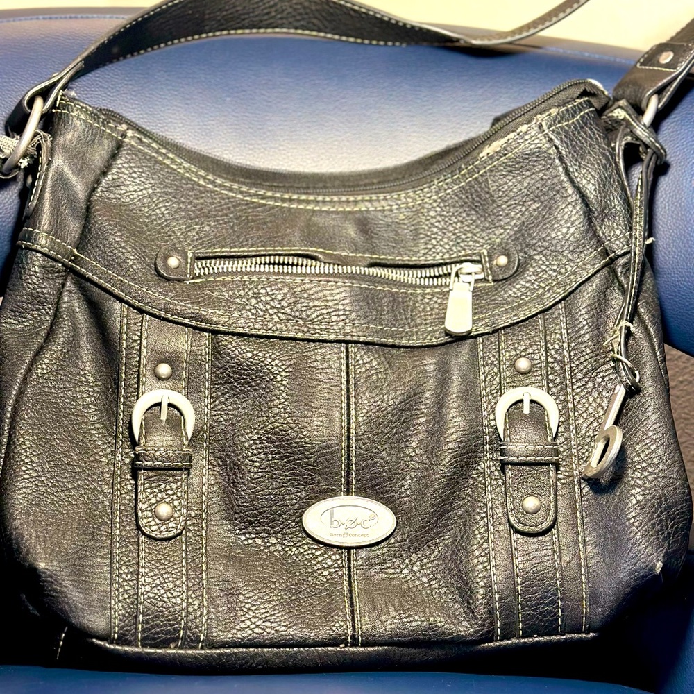 BOC black leather satchel handbag GUC.